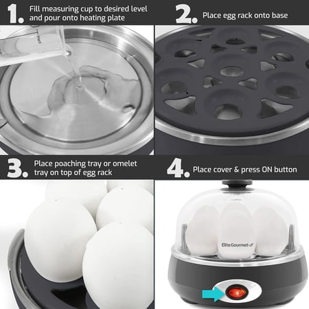 Elite Gourmet Easy Egg Cooker, Charcoal Grey