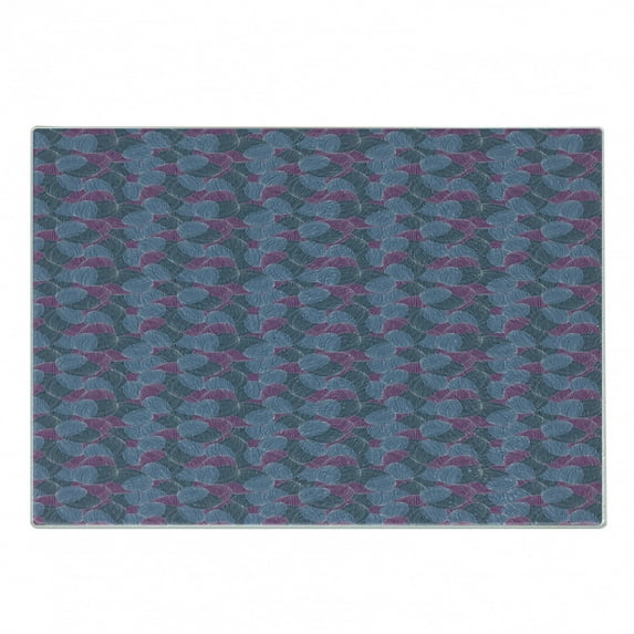 Abstract Cutting Board, Hand-drawn Waves Striped Petals and Leaves Pattern in Retro Style, Decorative Tempered Glass Cutting and Serving Board, in 3 Sizes, by Ambesonne