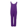 thumbnail image 5 of Dazajoo Solid Color Cotton Linen Jumpsuits for Women V Neck Sleeveless Spaghetti Casual Loose Fit Long Pants Jumpers 2024 Summer Women's Baggy Flowy Rompers,Purple,XL, 5 of 7