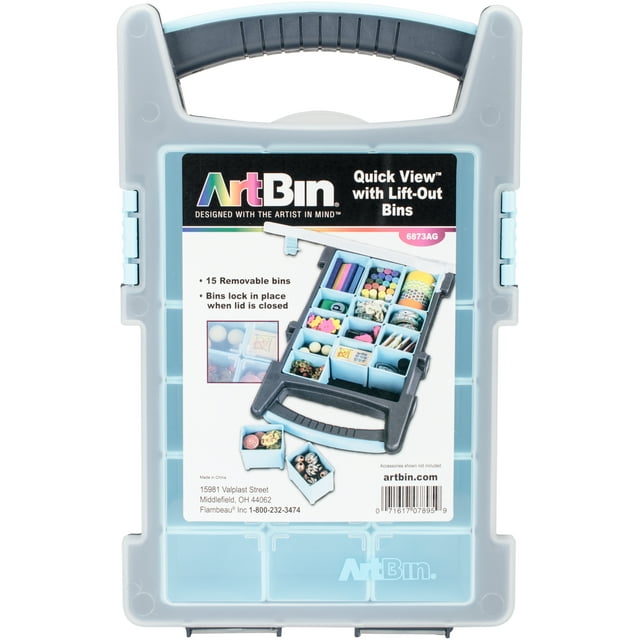 Artbin Quick View Box W/15 Bacs Relevables-13"X8"X2.375", Gris W/bleu Clair