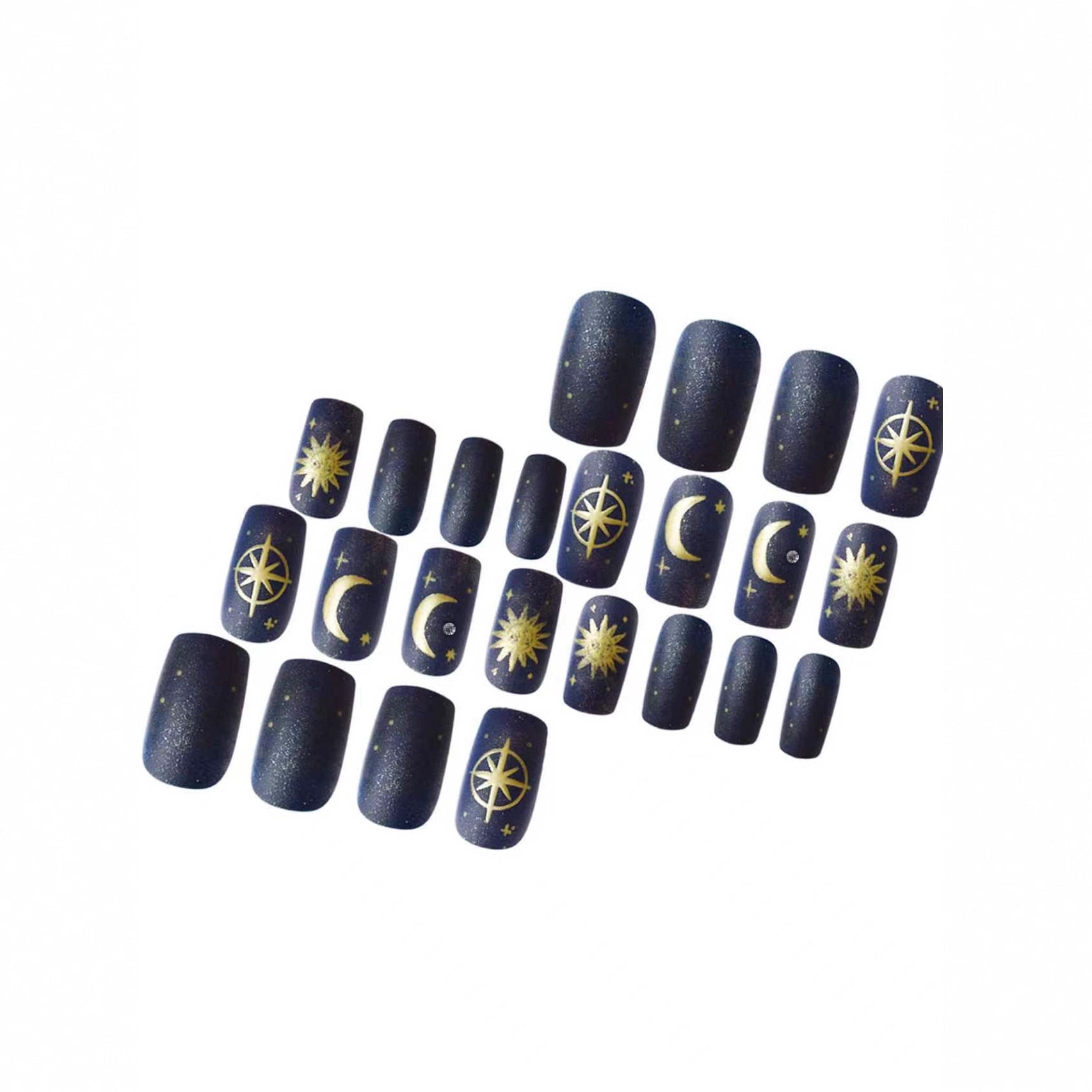 Cross-border hot sale square fake nails classic solid color fashion starry sky graffiti moon star design nail art wear nail