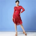 thumbnail image 2 of Women Dance Clothes Salsa Samba Wear Long Sleeves 2 Pieces Fringes Latin Dresses Top And Short Skirt, 2 of 7