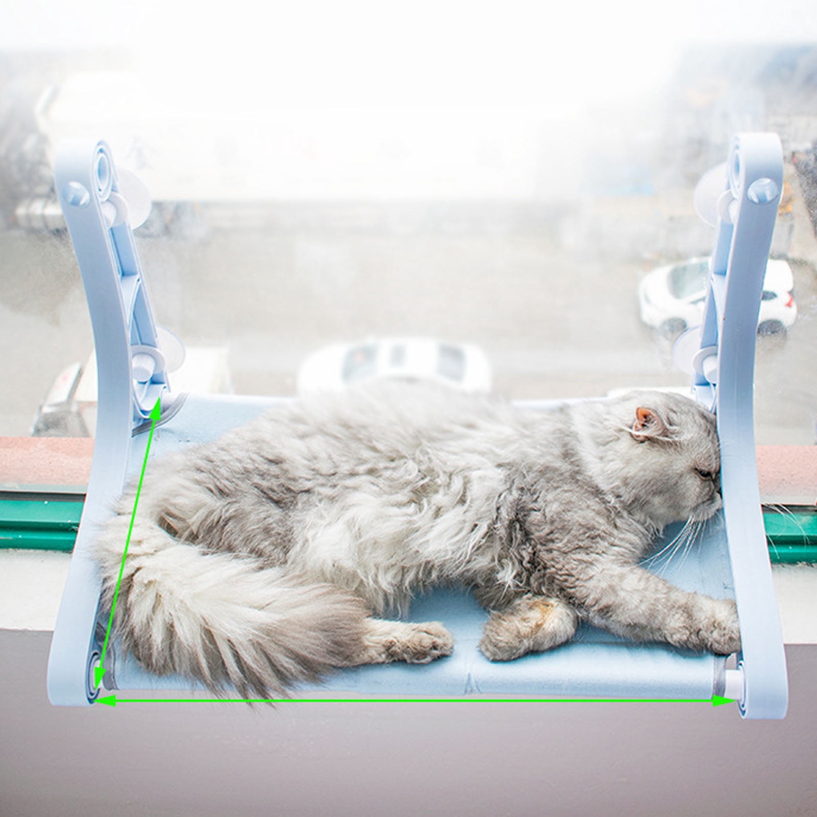 M Buder Cordless Cat Window Perch Cat Hammock with 4 Suction Cups Strong Load Bearing Sturdy Frame Cat Window Seat Blue (15.35 inches / 39 cm)