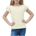 thumbnail image 4 of Delliss Toddler Girl's Summer Flying Sleeve T-Shirt Crew Neck Cute Blouse Slim Fit Trendy Tee 3-14 Years, 4 of 9