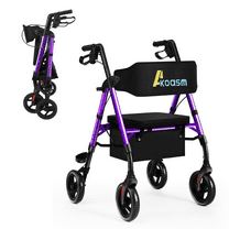 Rollator Walker for Seniors, Lightweight Foldable All Terrain Rolling Walker with seat, Aluminum Walkers with 8 inch Wheels, Handles and Backrest for Seniors and Adult (Purple)