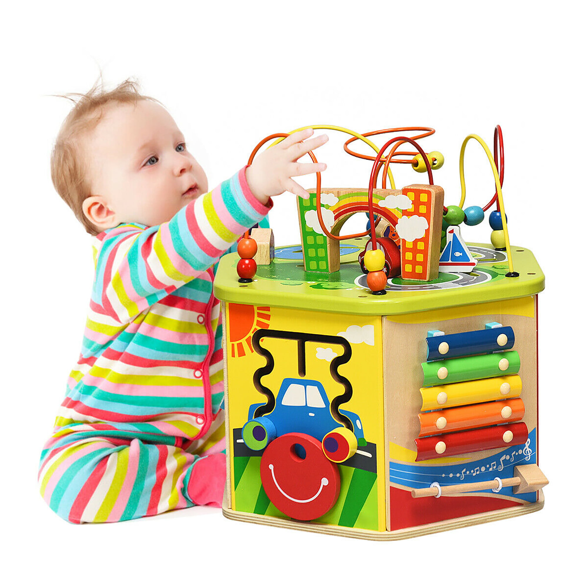 Wooden Activity Cube Toy Baby Bead Maze Educational Early Learning Puzzle 