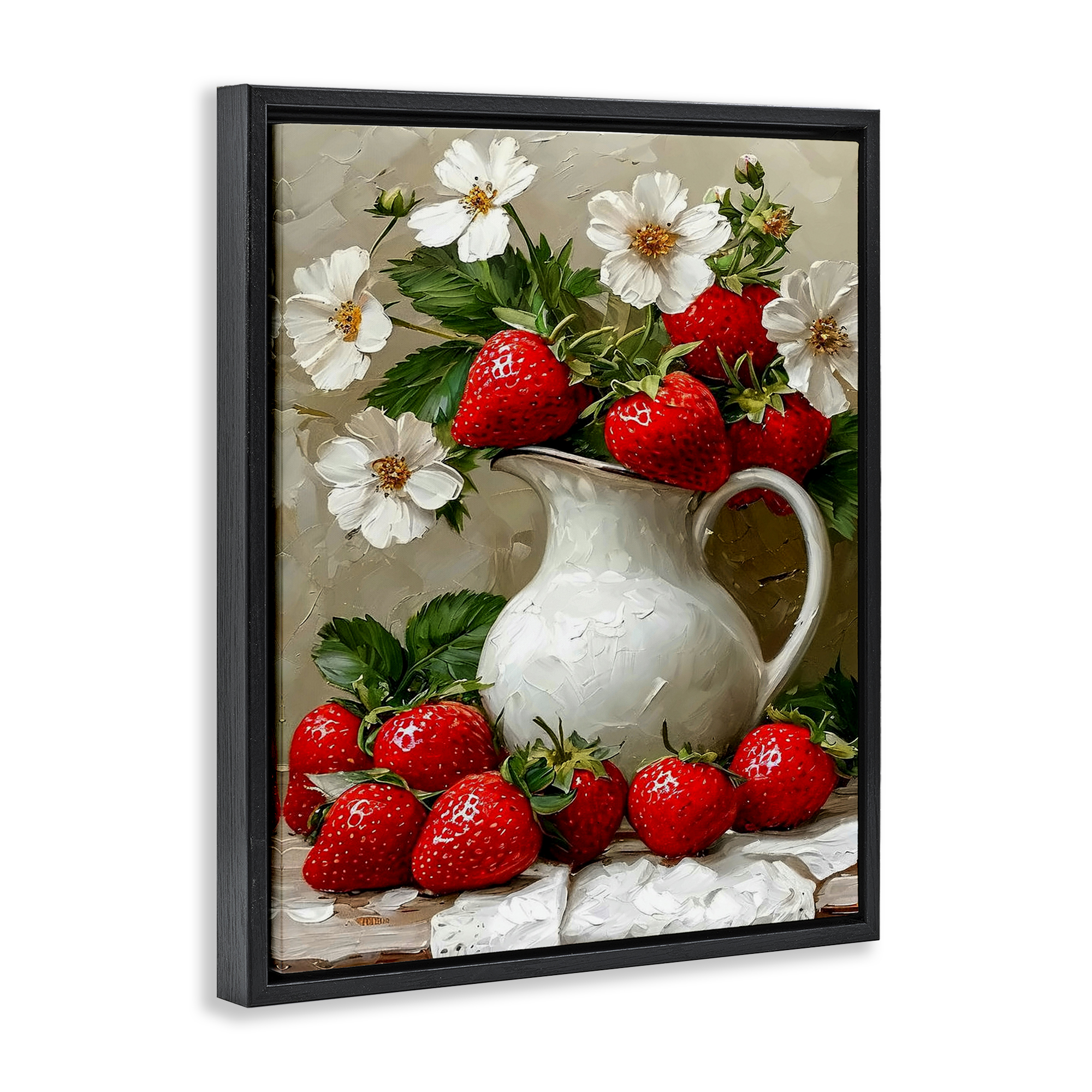 Painterly Strawberries Still Life Black Framed Floater Canvas Wall Art, design by Lettered and Lined