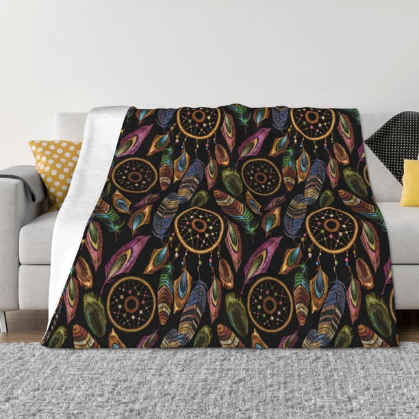Fotbe Decorative Feathers Manta de Franela con Estampado, Manta Ultrasuave para Cama, Sofá, Auto, Hipoalergénica y Antibolitas-80"x60"