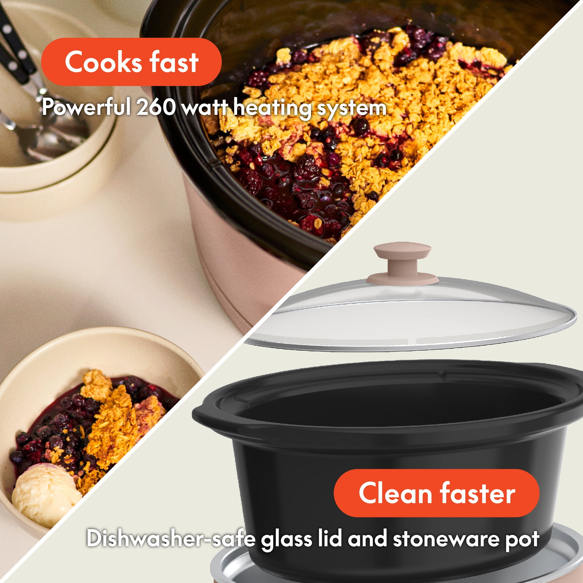 bella 6 Qt Digital Programmable Slow Cooker with Ceramic Nonstick Coating, Adjustable Temperature & Cooking Time, Dishwasher Safe Pot & Tempered Glass Lid, Blossom