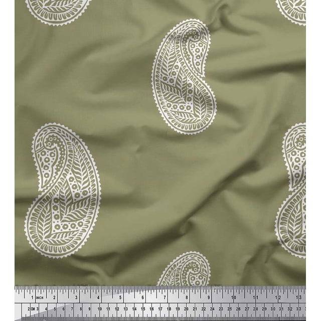 Soimoi Georgette Viscose Fabric Paisley Block Printed Fabric 1 Yard 42 Inch Wide