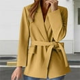 thumbnail image 2 of Yigetop Business Casual Outfits for Women, Turn Down Collar Tie Up Women Elegant Lady Long Sleeve with Belt Fitted Blazers for Women Yellow L, 2 of 6