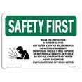 thumbnail image 1 of SignMission OS-SF-A-1218-L-11002 12 x 18 in. OSHA Safety First Sign - Wear Eye Protection & Rubber with Symbol, 1 of 1