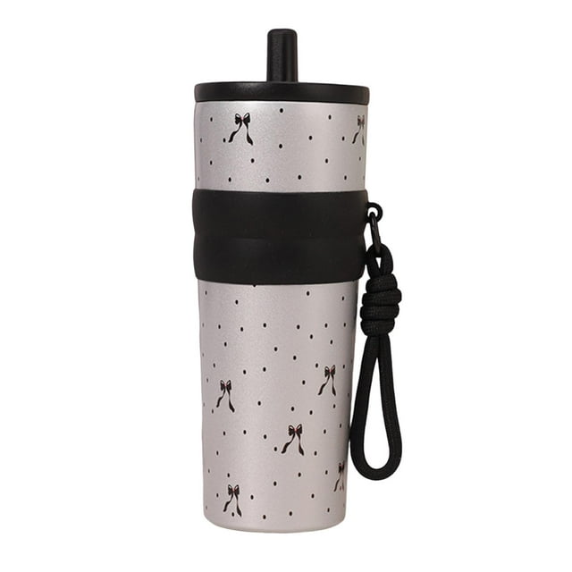 Botella térmica para bebidas, portátil, para uso frío y caliente. Plata y negro