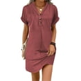 thumbnail image 4 of Women's Fashionable All Buckle V Neck Cold Shoulder Ruffled Sleeve Solid Color Dress plus Size Banquet Dresses after 5 Dresses for Women Evening Backless Dresses for Women Women Dress for Night Womens, 4 of 6