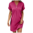 thumbnail image 2 of Womens Summer Casual Dresses Solid Color V Neck Short Sleeve Button Down Loose Comfortable Mini Shirt Dress Streetwear, 2 of 5