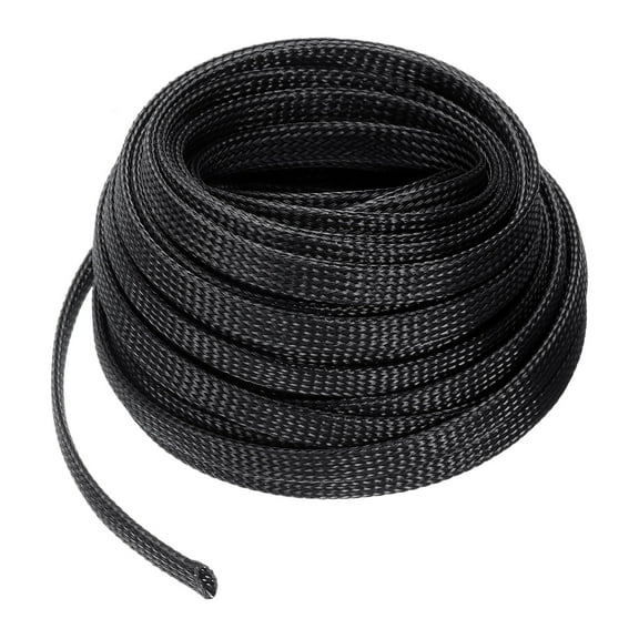 100 Ft - 3/8 In Expandable Braided Cable Sleeving, PET Cable Management, Wire Wrap Loom Tube, Black