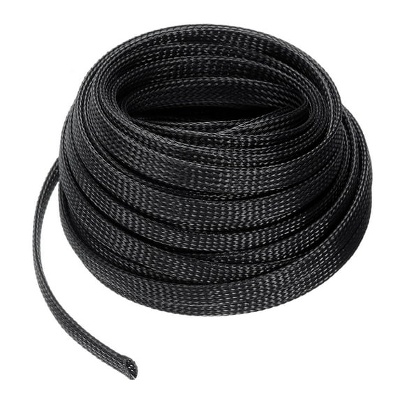 Gaine de Câble Tressée Extensible 100 Pieds - 3/8 Po, Gestion des Câbles pour Animaux, Tube de Tissage, Noir