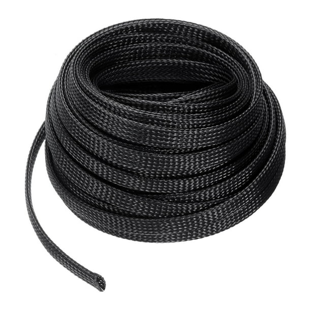 Manguito de cable trenzado expandible de 100 pies y 3/8 pulgadas, gestión de cables PET, tubo de envoltura de cables, negro