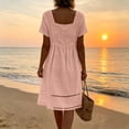 thumbnail image 6 of Josdec Women's Square Neck Short Sleeve Babydoll Midi Dresses Eyelet Hollow Hem Solid Color 100% Cotton Casual Dress for Daily Wear in Spring Summer S-3XL, 6 of 7