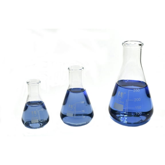 Erlenmeyer Flask Set; 50ml, 100ml, 250ml ; Narrow Neck, Eisco Labs 3.3 Borosilicate Glass