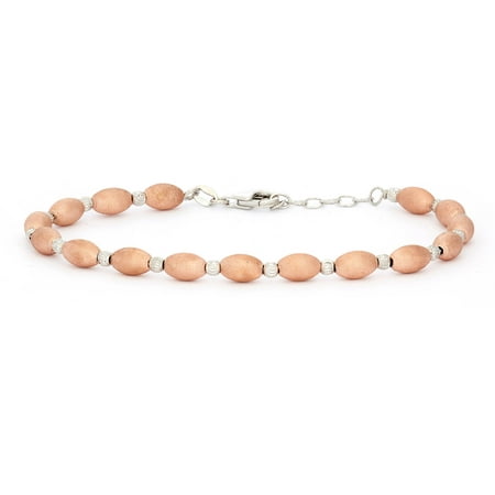 Giuliano Mameli Sterling Silver 14kt Rose Gold-Plated Bracelet with Rhodium-Plated DC Beads