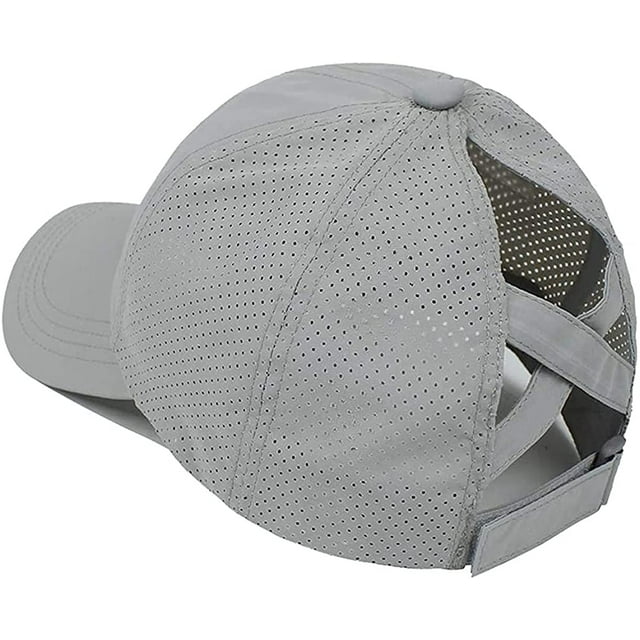 Sombrero de cola de caballo entrecruzado para mujer Gorra de béisbol de secado rápido Sombreros para el sol Protección UV Gorra deportiva Gris esquí esquí Gafas de esquí