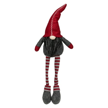 Northlight Sitting Striped Gnome Christmas Figure - 22" - Red and Gray