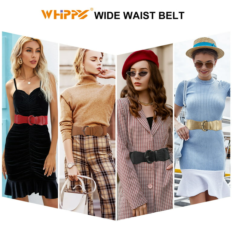 WHIPPY Women Elastic Wide Belt, Stretch Waist Belt for Dress