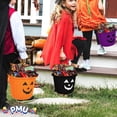 thumbnail image 5 of PMU Halloween Jack-O-Lantern Trick or Treat Pail Bucket - Candy Gift Basket for Kids - Pumpkin Plastic Buckets with Handle - Perfect Halloween Décor - 9 Inch Black Pkg/3, 5 of 6
