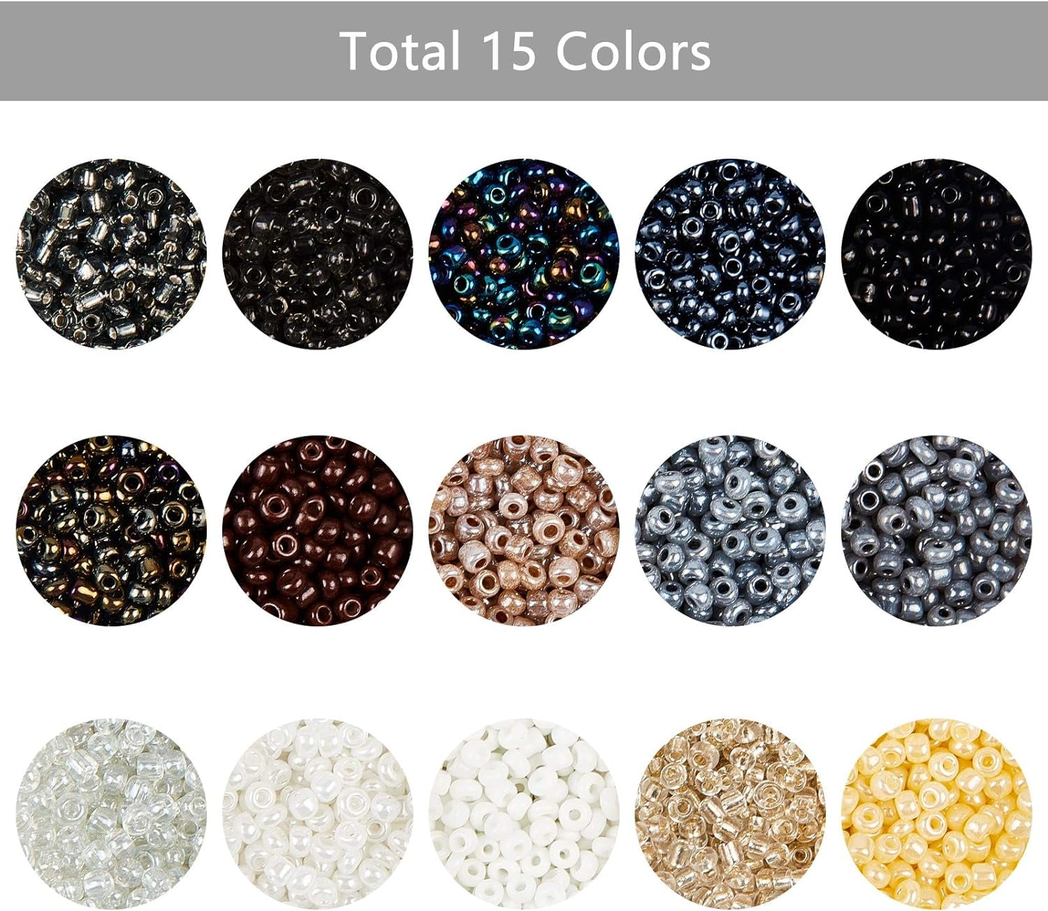 15 Colors 8/0 Glass Seed Beads 6750 Pcs Opaque Seed Beads 3mm Round Pony Beads Mini Spacer Loose Beads for DIY Craft Bracelet Necklace Jewelry Making Black