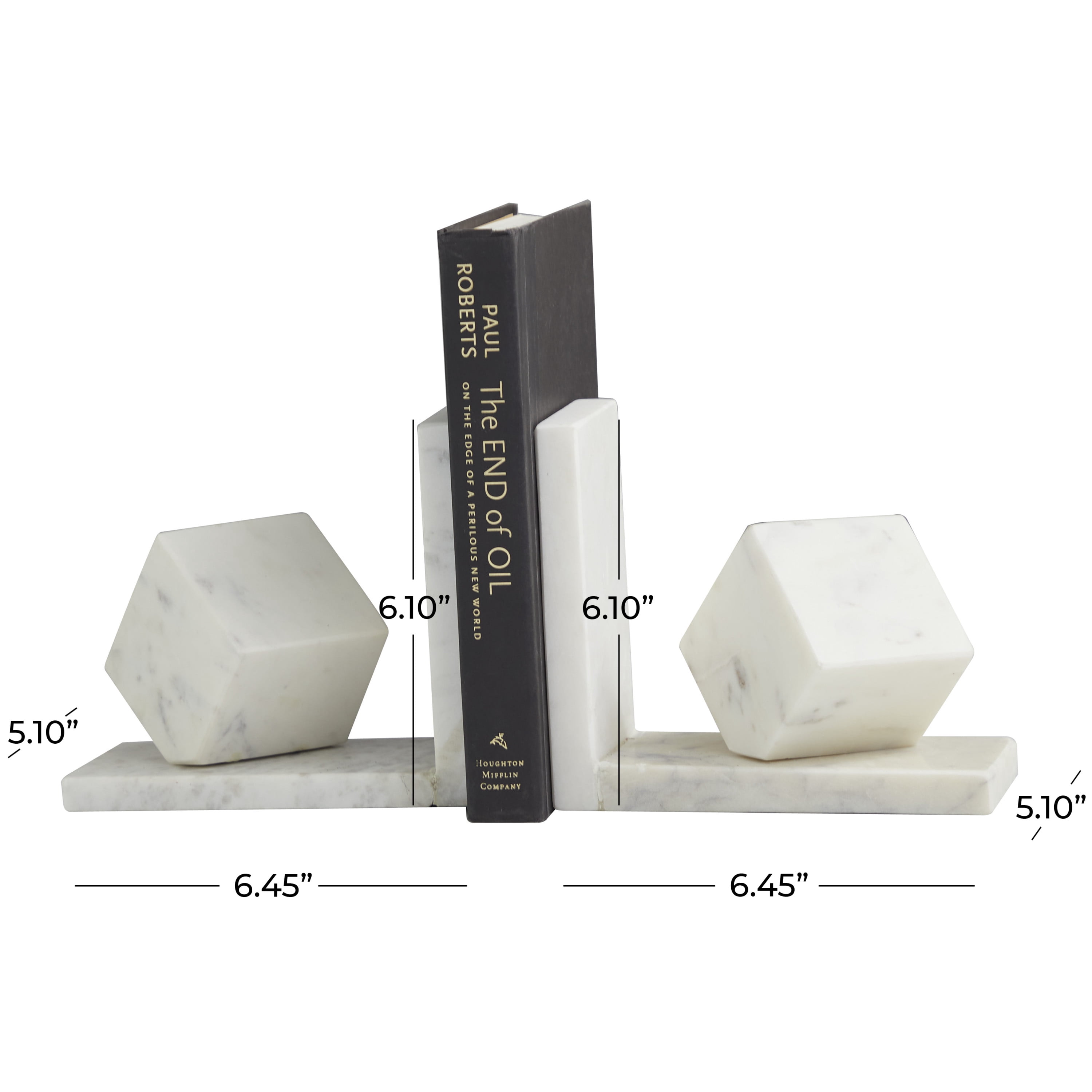 CosmoLiving by Cosmopolitan 6" Cube Geometric 10 lbs White Marble Bookends (Set of 2)