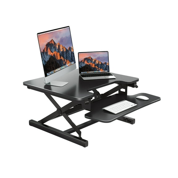 FunniHomi 27 inch Height Adjustable Stand Up Desk Converter, Quick Sit to Stand Tabletop Riser Workstation for home and office, Black
