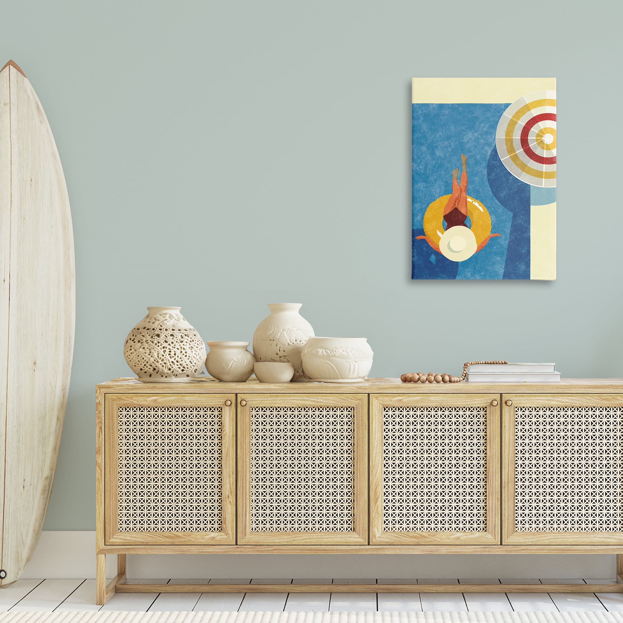 Stupell Industries Relaxing on Pool Float Novelty Painting Gallery Wrapped Canvas Art Print Wall Art, 24 x 36