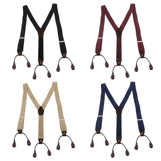 INTBUYING Suspenders Braces Six Button Holes Elastic Classic Adjustment Leather Suspenders