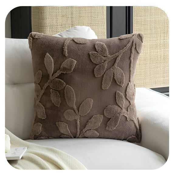 AUQ Decorative Throw Pillow,18x18" Plush Jacquard Accent Pillow for Sofa & Living Room,Brown