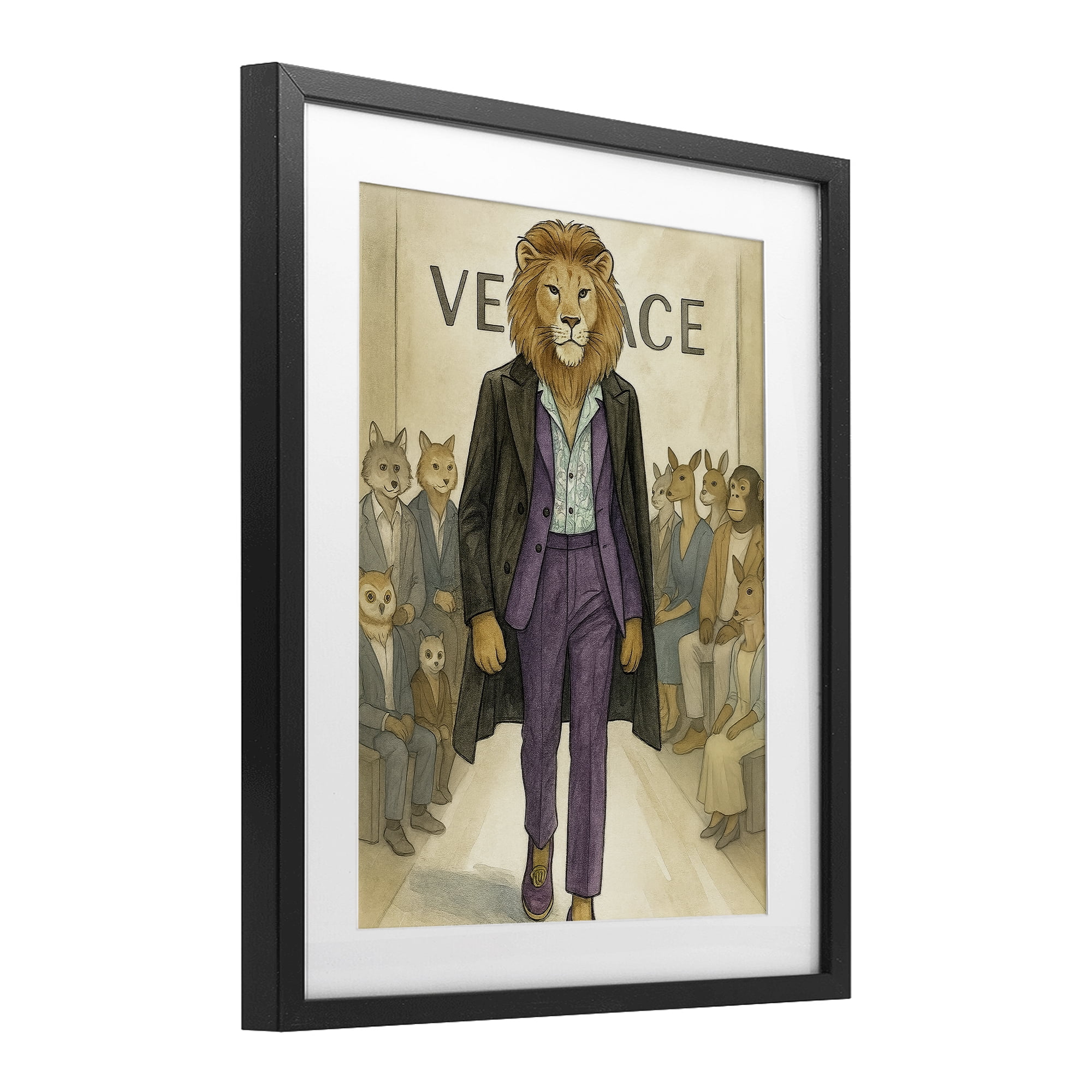 Stupell Industries Fashion Runway Lion Black Framed Print Under Glass, design by Grotto Studios