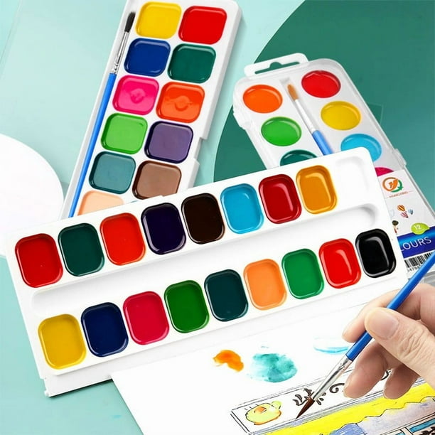 Set de Acuarelas Sólidas Semisecas | 12, 14 o 18 Colores Lavables | Pigmentos No Tóxicos para Proyectos de Arte Infantil y Técnicas de Acuarela