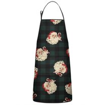 Green and Black Christmas Plaid Santa Pattern Apron-Garden Aprons for Women with Pockets-Cotton Linen Waterproof Kitchen Cooking Gardening Aprons Adjustable for Kitchen,Cooking,BBQ and Salon 33"x27"