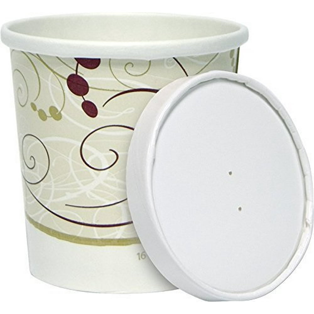 16 oz. symphony paper soup and frozen dessert ice cream container with vented flat lid keeps