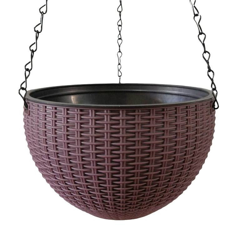 Round Resin Chain Basket Hanging Planter Rattan Flower Pot Self-watering Art Planter Plastic Resin Planting Tool Garden Supplies Round Resin Chain Basket Hanging Planter Rattan Flower Pot Self-watering Art Planter Plastic Resin Planting Tool Garden Supplies