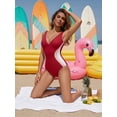 thumbnail image 6 of MOYIKO Womens One Piece Swimsuit Slimming Tummy Control Bathing Suit Color Block V Neck Shapewear, 6 of 7