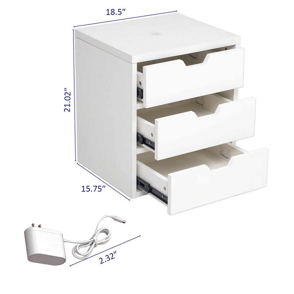 Kadyn Bedside Table, Nightstand Side Table with Wireless Charging Station, Bedside End Table with Lockers and Storage Drawers, White