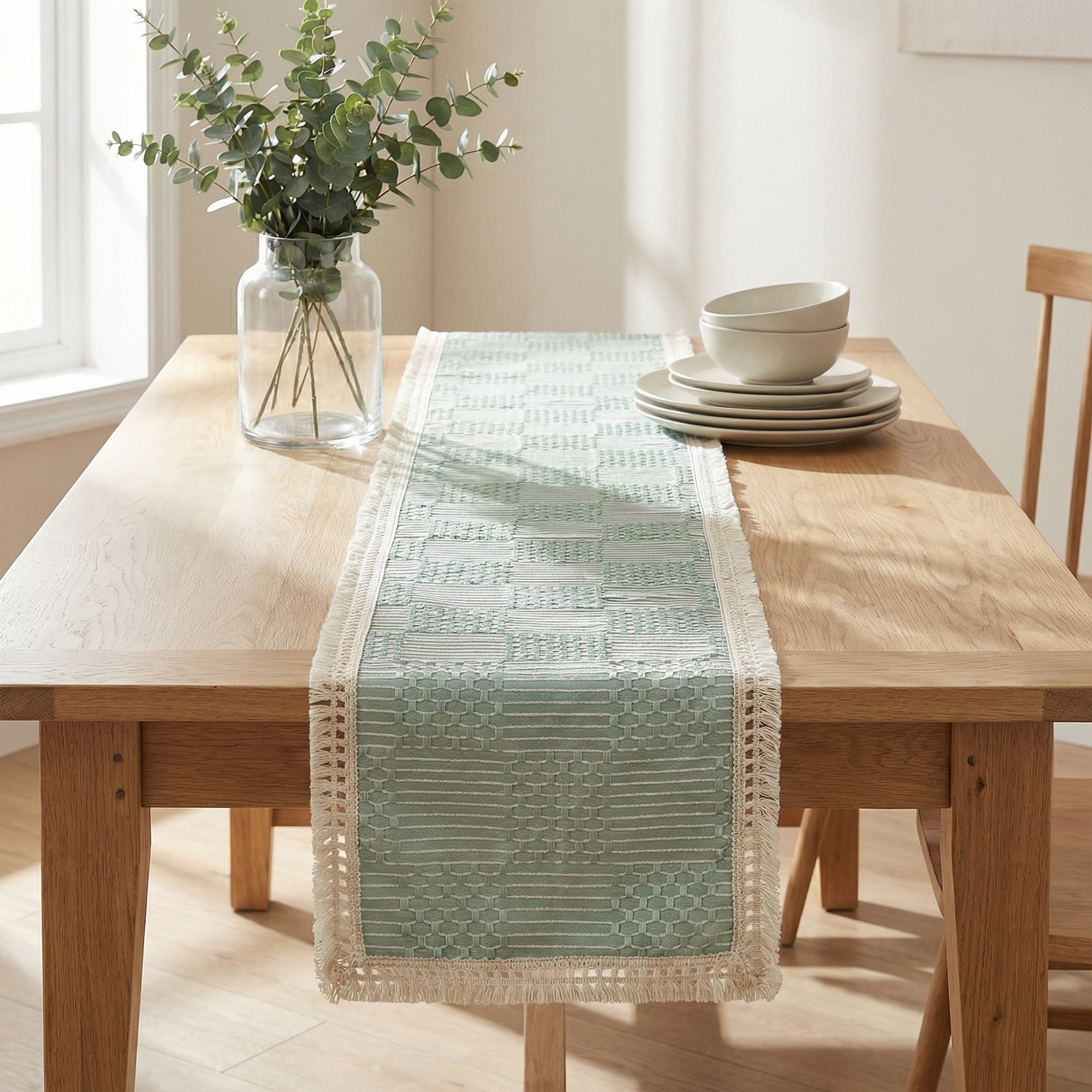 Unique Bargains Birthday Decorations Tassel Kitchen Table Runner Green 13x70.9in