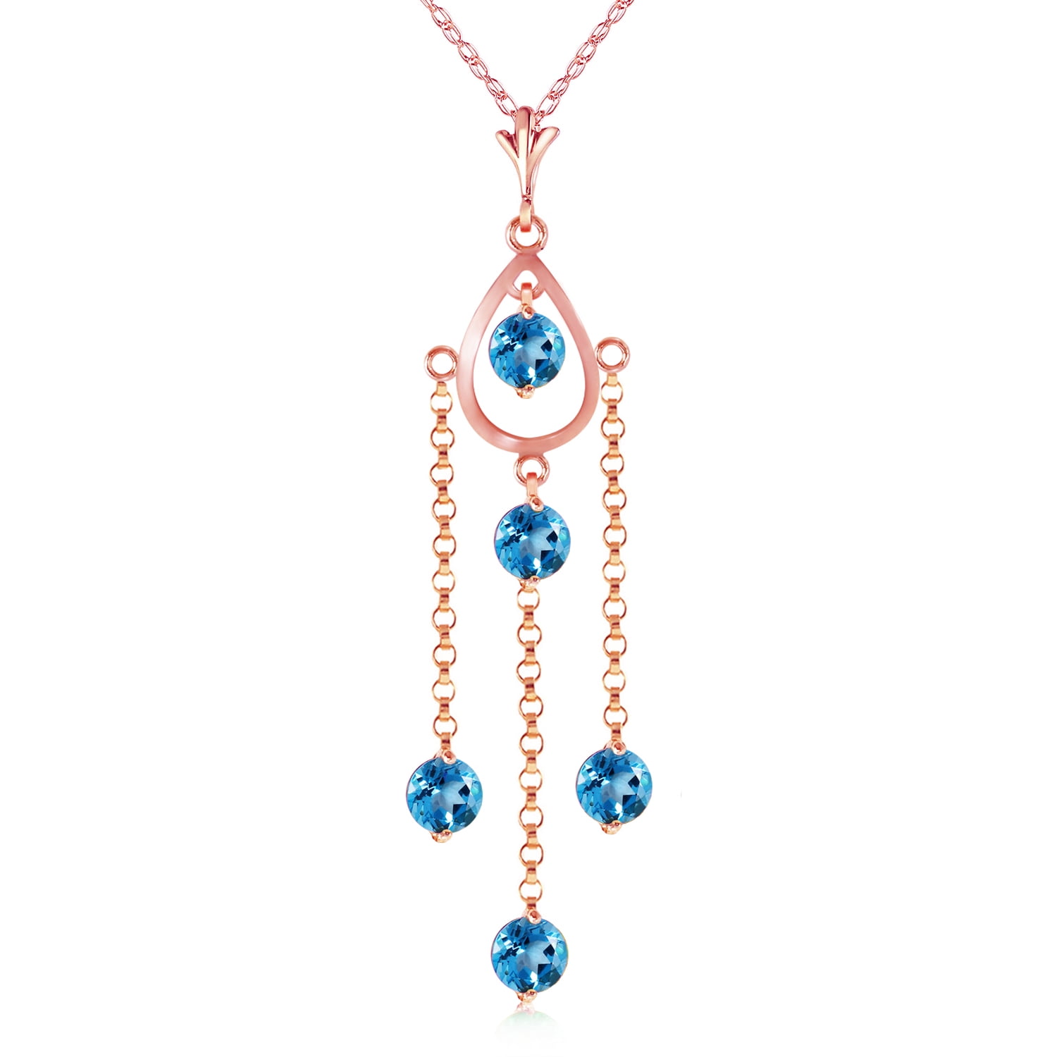 Galaxy Gold 14K Solid Gold Natural Blue Topaz Pendant Necklace for Women - Rose Gold Fine Jewelry