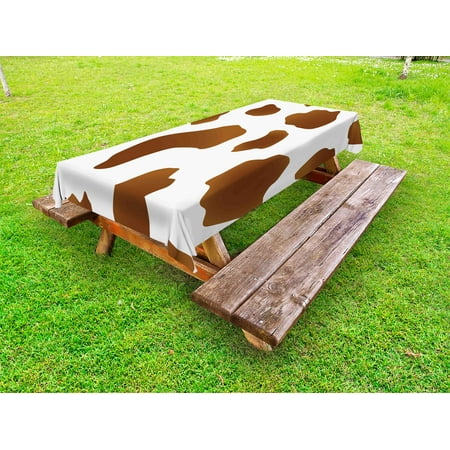 Cow Print Outdoor Tablecloth, Brown Spots on a White Cow Skin Abstract Art Cattle Fur Farm Animals Cowboy Barn, Decorative Washable Fabric Picnic Table Cloth, 58 X 84 Inches,White Brown, by (Best Place To Farm Silk Cloth)