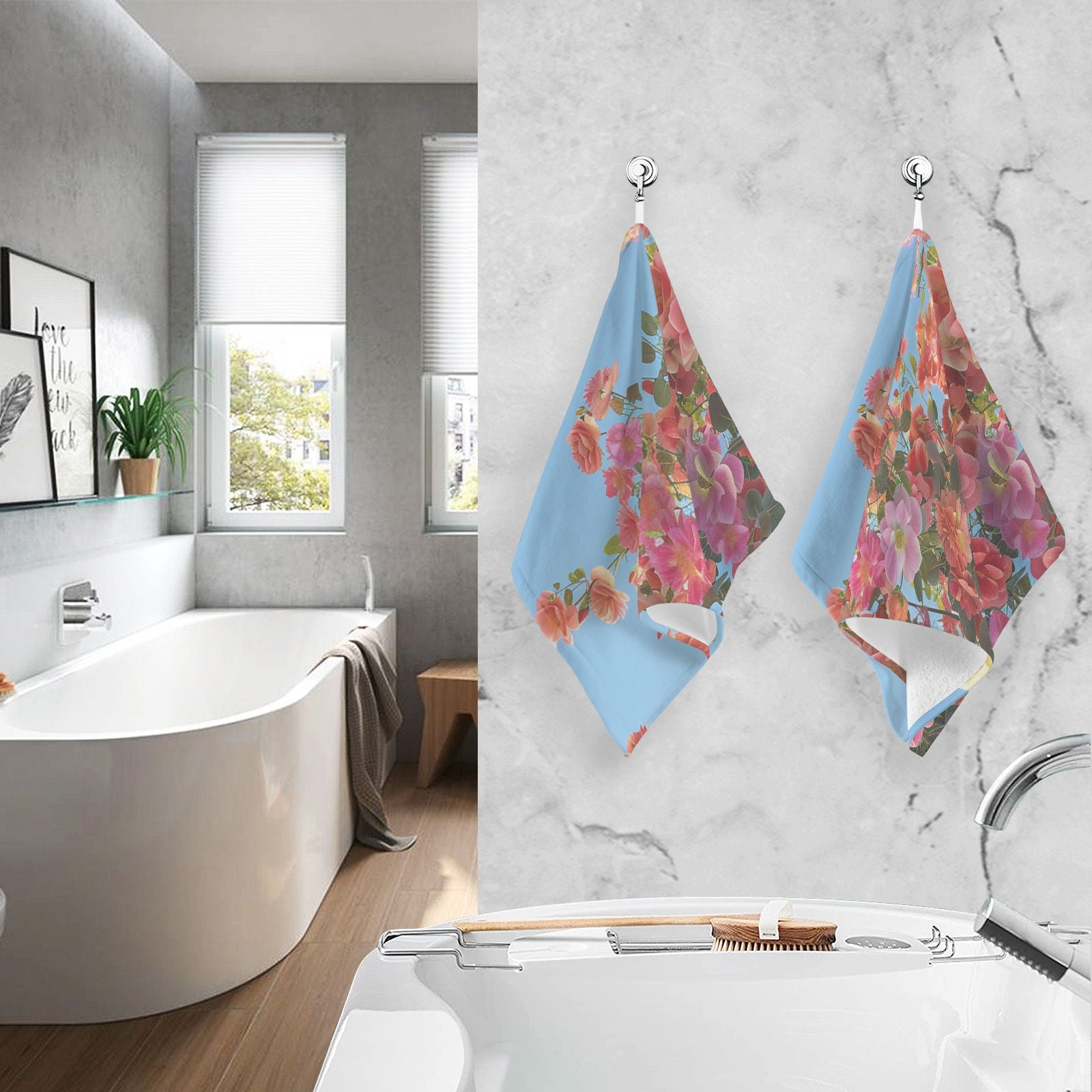 Flowers Garden Roses Hand Towels Cotton Bath Towels Large Face Towels Absorbent for Bathroom 2 Packs
