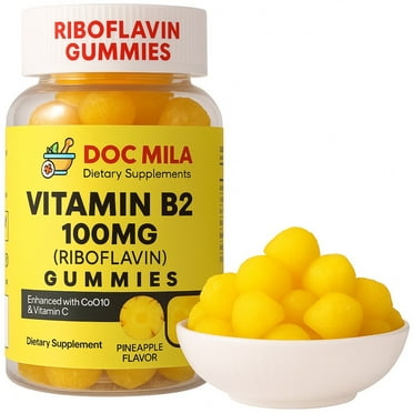 Vitamin B2 100mg Gummies for Adults and Kids - Riboflavin Plus CoQ10 and Vitamin C - Migraine Relief Supplement