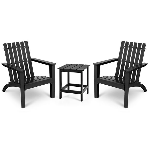 Costway 3PC Patio Adirondack Chairs Side Table Set Solid Wood Garden Deck Black