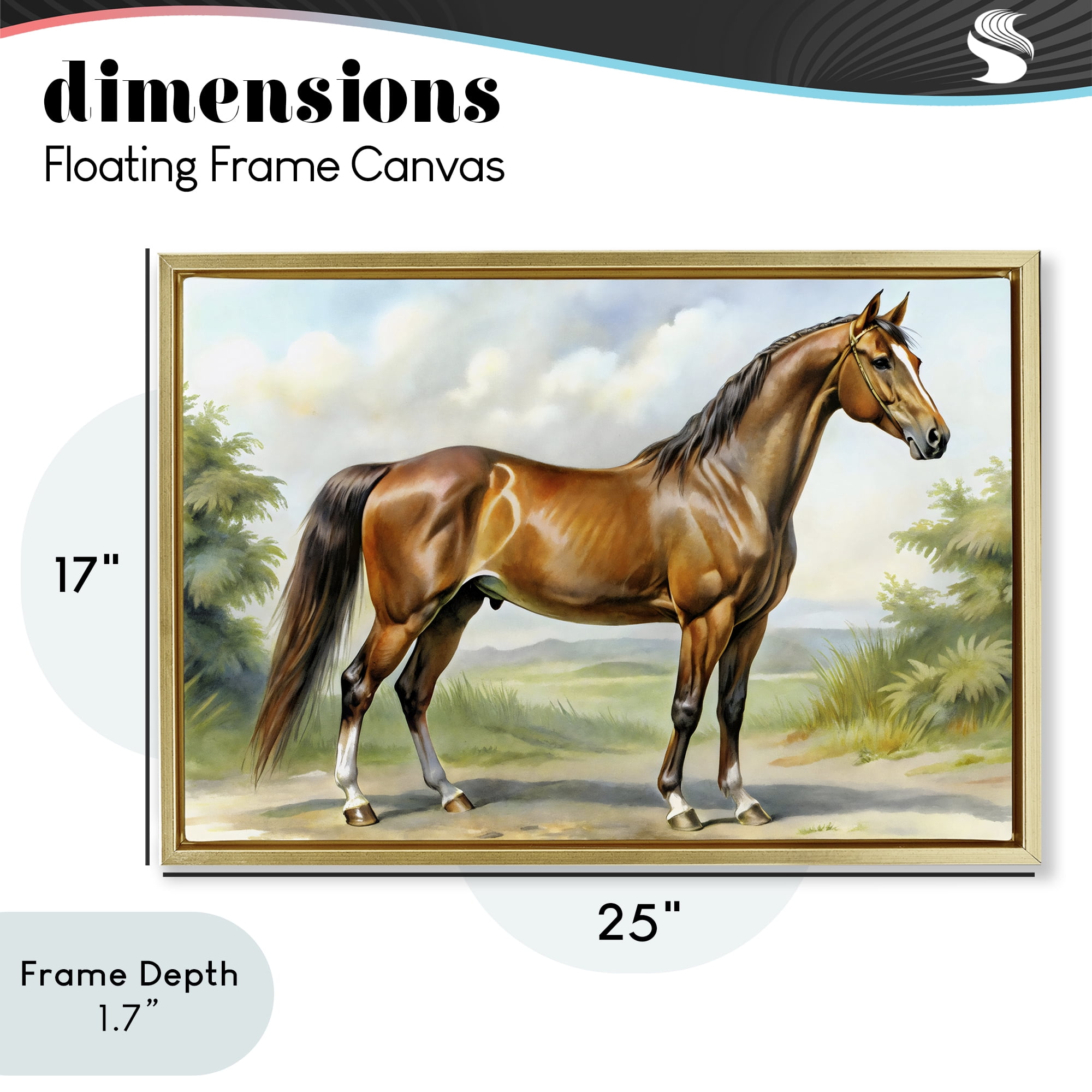 Stupell Industries Majestic Horse in Pastoral Landscape Gold Framed Floater Canvas Wall Art, design by Creative Studio
