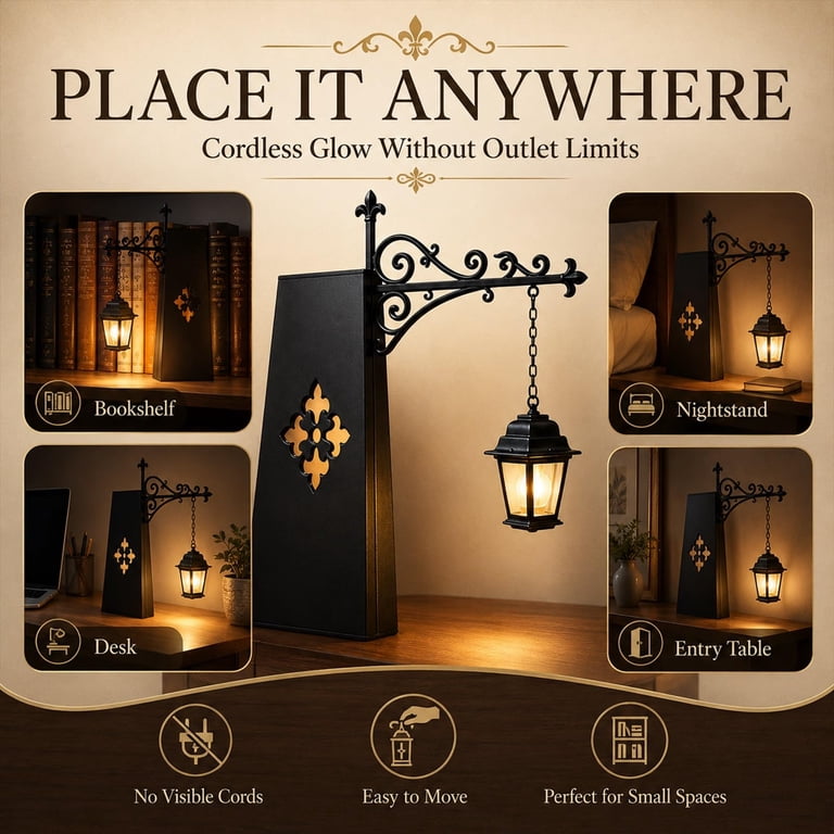 Library Lantern 2-Pack – Vintage Book Shelf LED Lamps, Warm Glow, No-Tool Insert For Bookcases & Reading Nooks